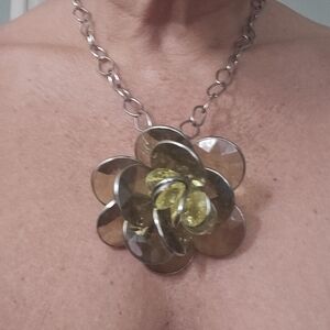 Elegant Silver Green Flower Costume Necklace